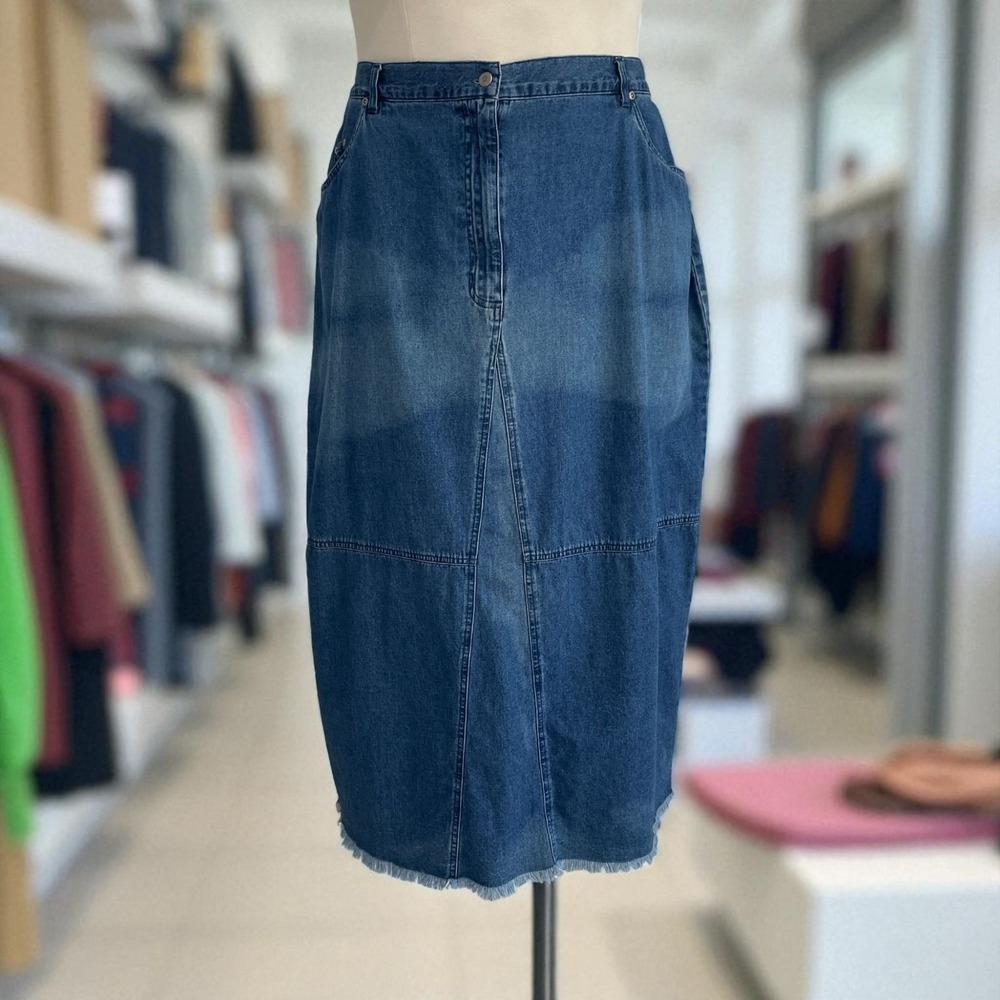 Denim Skirt 24W Midi Raw Hem Cottagecore Western Modest Vintage Y2K Altered‎